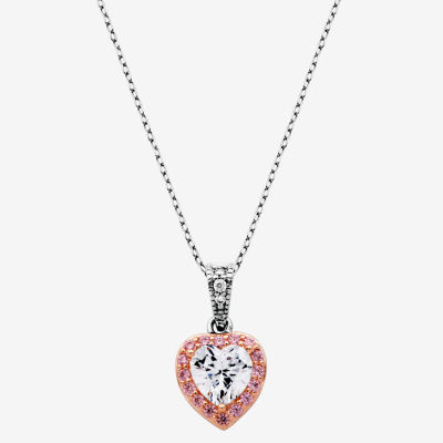 DiamonArt® Womens White Cubic Zirconia 14K Gold Over Silver Heart Pendant Necklace