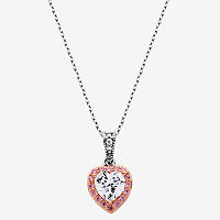 DiamonArt Womens White Cubic Zirconia 14K Gold Over Silver Heart Pendant Necklace, One Size , No Color Family