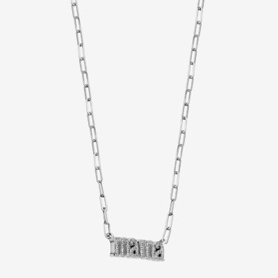 "Mama" Womens 1/2 CT. T.W. Cubic Zirconia Sterling Silver Paperclip Pendant Necklaces