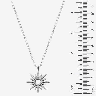 Womens 7/8 CT. T.W. Cubic Zirconia Sterling Silver Sunburst Pendant Necklace