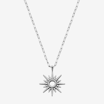 Womens 7/8 CT. T.W. Cubic Zirconia Sterling Silver Sunburst Pendant Necklace