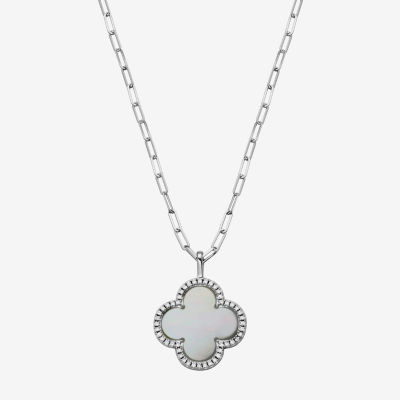 Womens 1 7/8 CT. T.W. White Mother Of Pearl Sterling Silver Clover Pendant Necklace