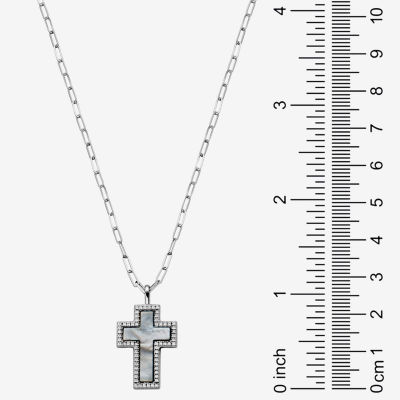 Womens 1 1/8 CT. T.W. White Mother Of Pearl Sterling Silver Cross Pendant Necklace