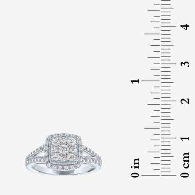 (G-H / Si2-I1) Womens 1/2 CT. T.W. Lab Grown White Diamond Sterling Silver Halo Crossover Cocktail Ring