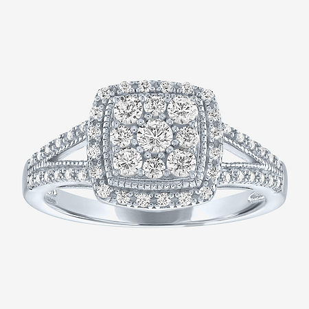 (G-H / Si2-I1) Womens 1/2 CT. T.W. Lab Grown White Diamond Sterling Silver Halo Crossover Cocktail Ring, 8