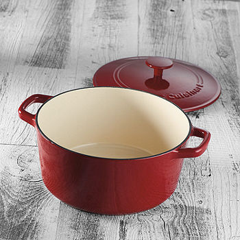 3.5-Quart Enameled Cast Iron Dutch Oven, Red Sold by at Home