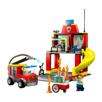 City Fire Station And Fire Truck Building Toy Set (153 Pieces)
