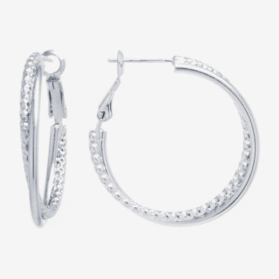 Pure Silver Over Brass Round Hoop Earrings