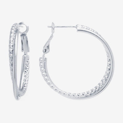 Silver Reflections Pure Silver Over Brass Round Hoop Earrings