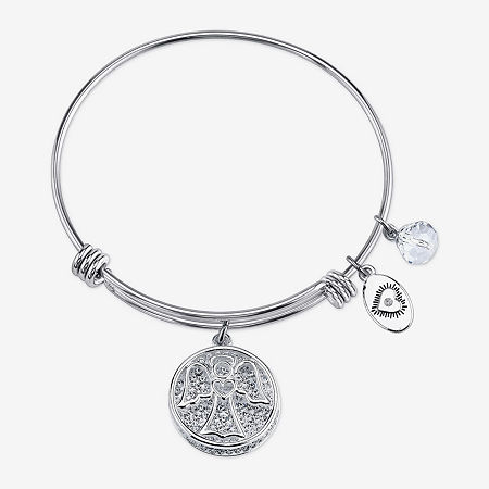Footnotes Faith Womens Silver Tone Stainless Steel Angel Bangle Bracelet