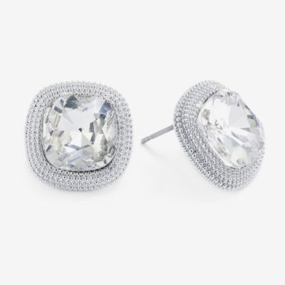 Sparkle Allure Crystal Pure Silver Over Brass 14.8mm Square Stud Earrings
