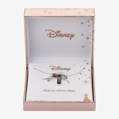 Disney Classics Charm Womens Purple Cubic Zirconia Pure Silver Over Brass Flower 16 Inch Pendant Necklace