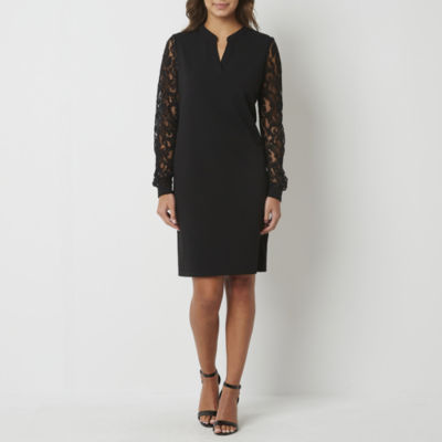 Black Label by Evan-Picone Womens Lace Long Sleeve Sheath Dress