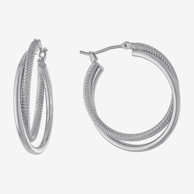 Silver Reflections Pure Silver Over Brass Hoop Earrings