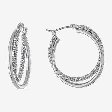 Silver Reflections Pure Silver Over Brass Hoop Earrings In Metallic