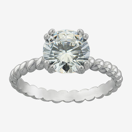 Silver Treasures Womens Cubic Zirconia Sterling Silver Solitaire Engagement Ring, 7