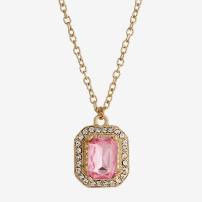 1928 Gold Tone Womens Pink Crystal Alloy 16 Inch Pendant Necklace