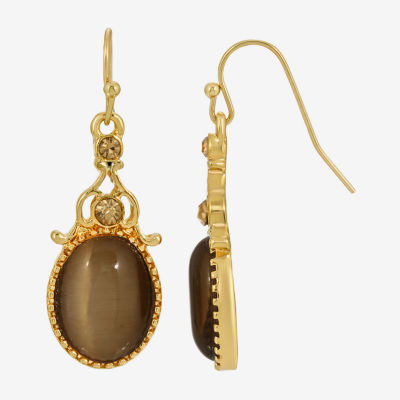 1928 Gold Tone Crystal Oval Drop Earrings