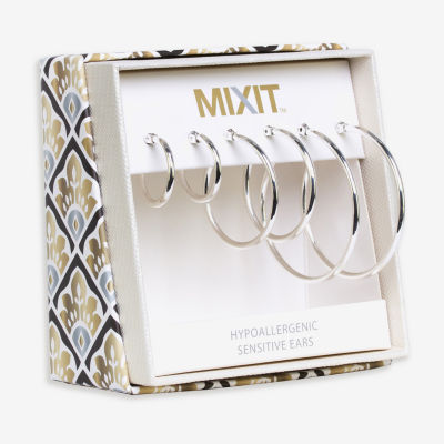 Mixit Hypoallergenic Silver Tone Hoop Pair Earring Set