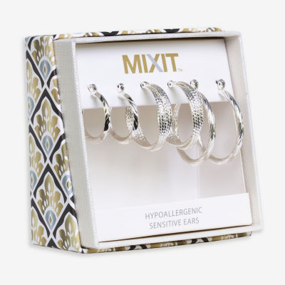 Mixit Hypoallergenic Hoop Silver Tone 3 Pair Earring Set