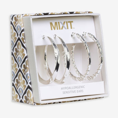 Mixit Hypoallergenic Silver Tone Hoop Silver Tone 2 Pair Earring Set