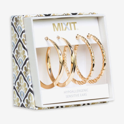 Mixit Hypoallergenic Gold Tone Hoop 2 Pair Earring Set