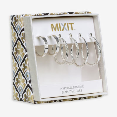 Mixit Hypoallergenic Silver Tone Hoop Silver Tone 3 Pair Earring Set