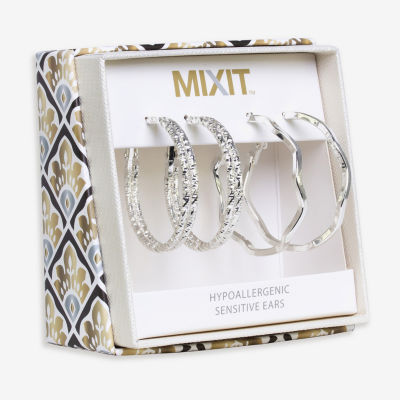 Mixit Hypoallergenic Silver Tone Hoop Silver Tone 2 Pair Earring Set