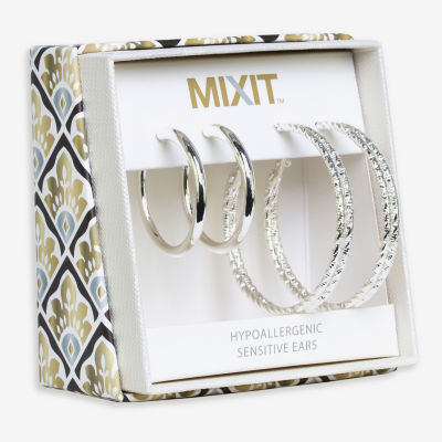 Mixit Hypoallergenic Silver Tone Hoop Silver Tone 2 Pair Earring Set