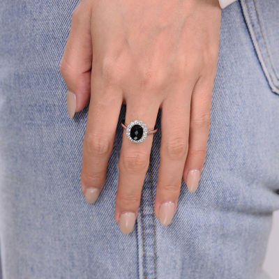 Womens Genuine Black Onyx Sterling Silver Oval Cocktail Ring