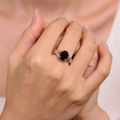 Womens Genuine Black Onyx Sterling Silver Oval Cocktail Ring