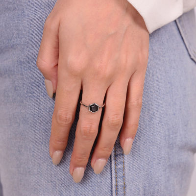 Womens Genuine Black Onyx Sterling Silver Round Cocktail Ring