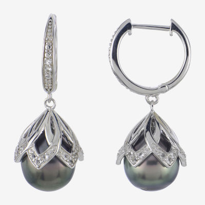 Gray Cultured Tahitian Pearl Sterling Silver Drop Earrings