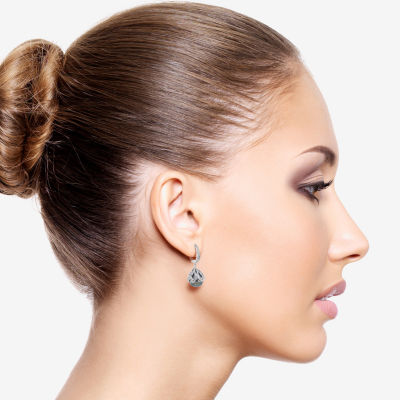 Womens Gray Cultured Tahitian Pearl Sterling Silver Drop Earrings