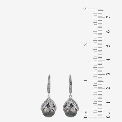 Gray Cultured Tahitian Pearl Sterling Silver Drop Earrings