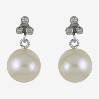 Diamond Accent White Cultured Freshwater Pearl 10K White Gold Ball Drop Earrings