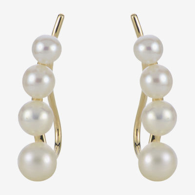 Cultured Freshwater Pearl and 14K Yellow Gold Climber Earrings