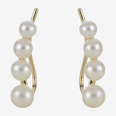 Cultured Freshwater Pearl and 14K Yellow Gold Climber Earrings