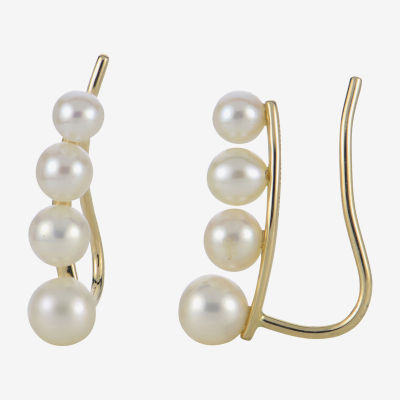 Cultured Freshwater Pearl and 14K Yellow Gold Climber Earrings