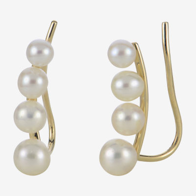 Cultured Freshwater Pearl and 14K Yellow Gold Climber Earrings