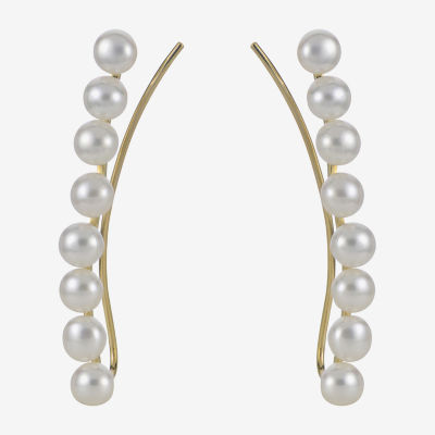 White Cultured Freshwater Pearl 10K Gold Ear Climbers