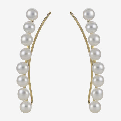 Womens White Cultured Freshwater Pearl 10K Gold Ear Climbers