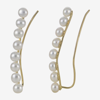 White Cultured Freshwater Pearl 10K Gold Ear Climbers