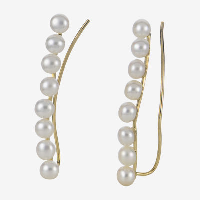 White Cultured Freshwater Pearl 10K Gold Ear Climbers