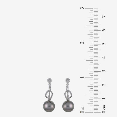 Diamond Accent Black Cultured Tahitian Pearl 14K White Gold Drop Earrings