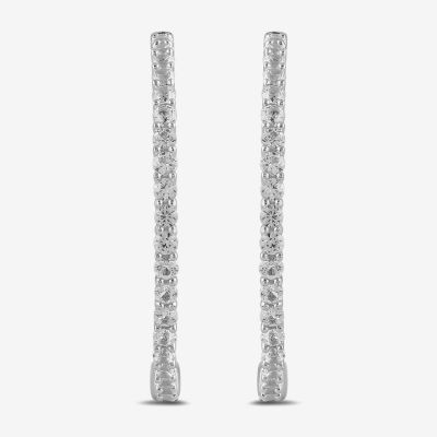 Lab Created White Sapphire Sterling Silver 7.8mm Hoop Earrings