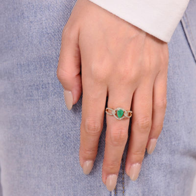 Womens 1/ CT. T.W. Genuine Green Emerald 10K Gold Cocktail Ring