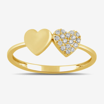 Womens 1/10 CT. T.W. Lab Grown White Diamond 10K Gold Heart Cocktail Ring