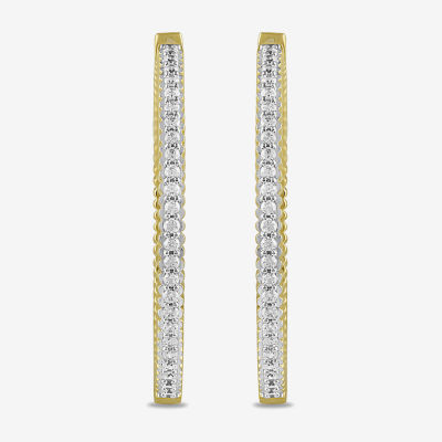 Womens 1/2 CT. T.W. Lab Grown White Diamond 14K Gold Over Silver Sterling Silver 31.9mm Hoop Earrings