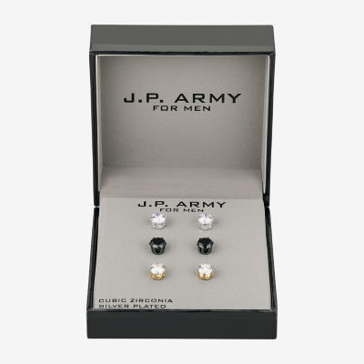 J.P. Army Mens Cubic Zirconia 3 Pair Earring Set
